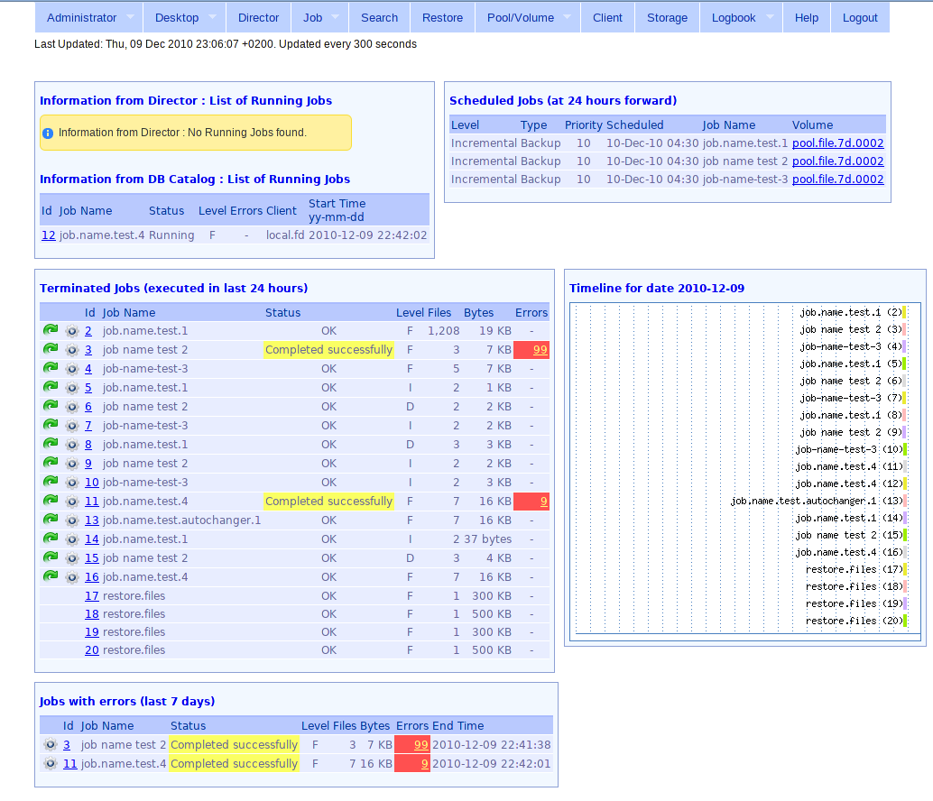 One of the web interfaces for Bacula