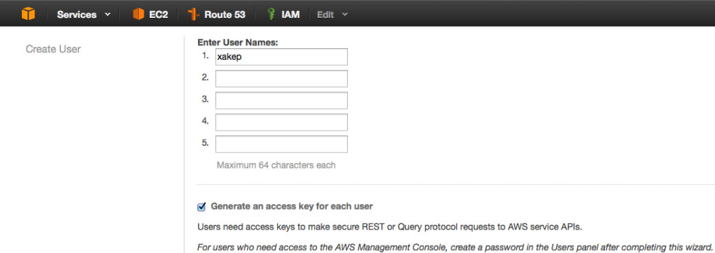 Fig. 1. Creating a user in IAM
