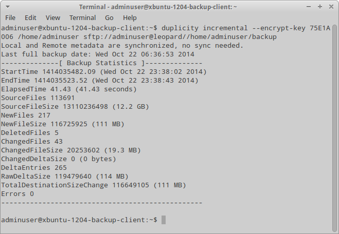 Incremental backup using Duplicity