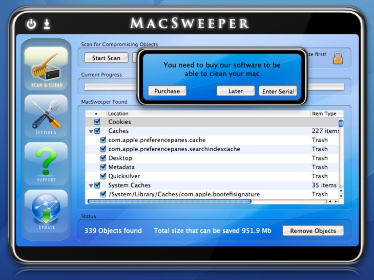 MacSweeper interface