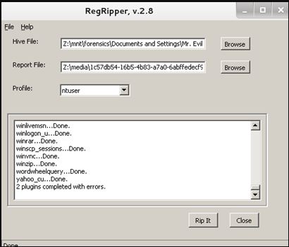 Reviewing the NTUser hive in RegRipper 2.8