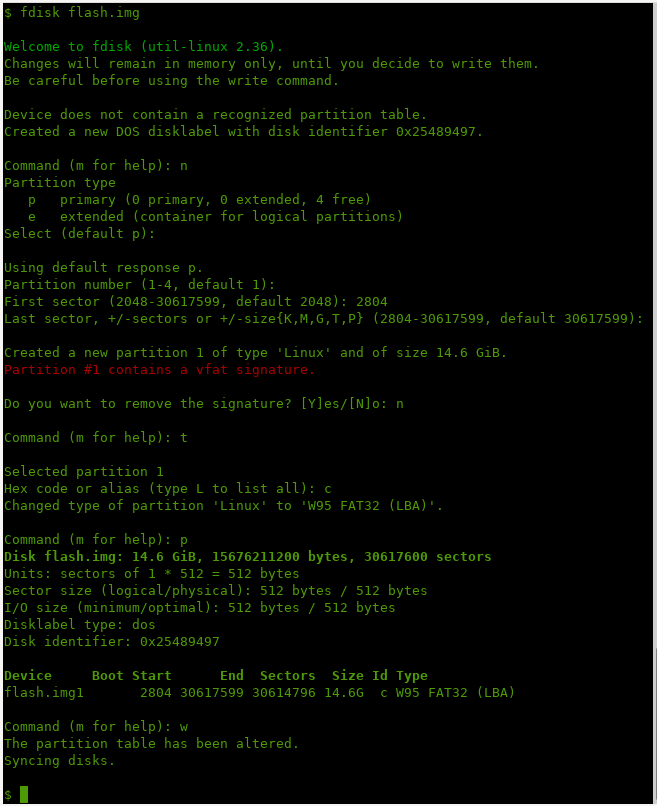 Fdisk output