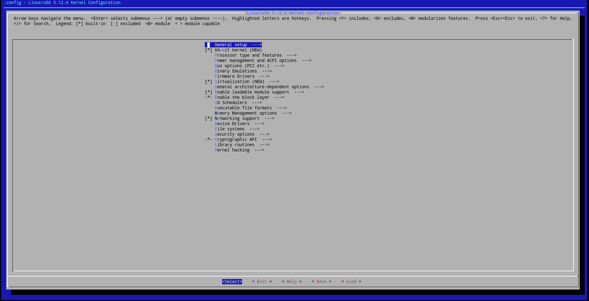 Menuconfig main menu Menuconfig main menu