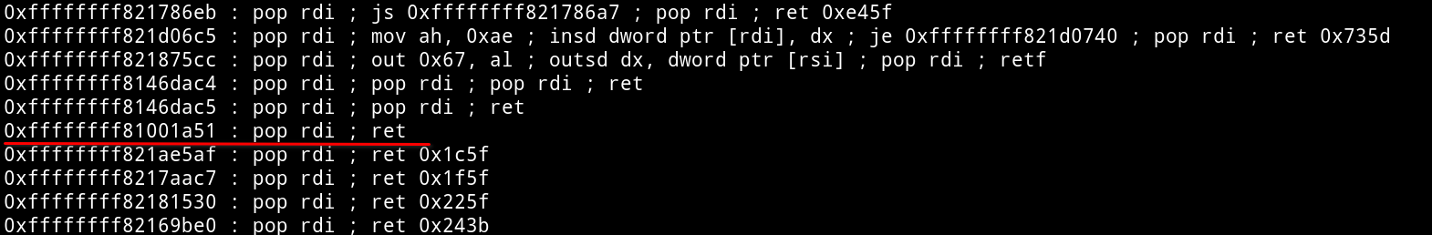 ROPGadget output with pop rdi ; ret ROPGadget output with pop rdi ; ret