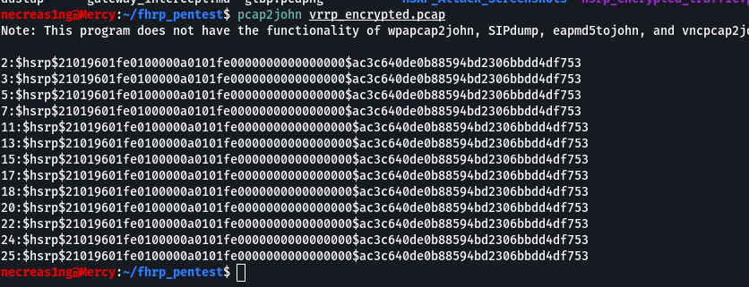 Hashes extracted from VRRP traffic dump Hashes extracted from VRRP traffic dump