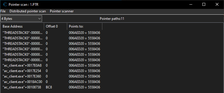 Pointer scan results Pointer scan results