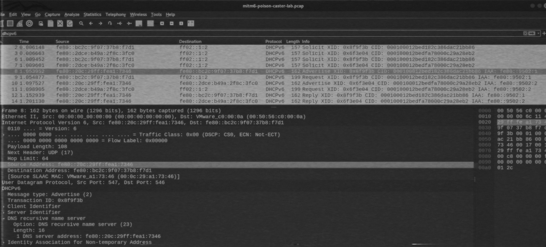 Attacker sends DHCPv6 Advertise from SRC UDP PORT/547 Attacker sends DHCPv6 Advertise from SRC UDP PORT/547