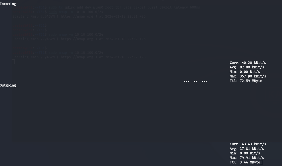 Nmap operation with traffic shaping