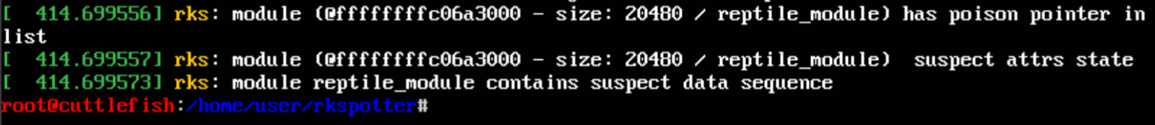 rkspotter barfs at the Reptile in dmesg (Ubuntu 18.10)