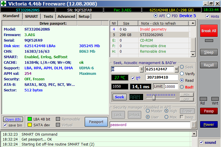 Disk passport, forced launch of SMART test and AAM management in Victoria 4.46b Disk passport, forced launch of SMART test and AAM management in Victoria 4.46b