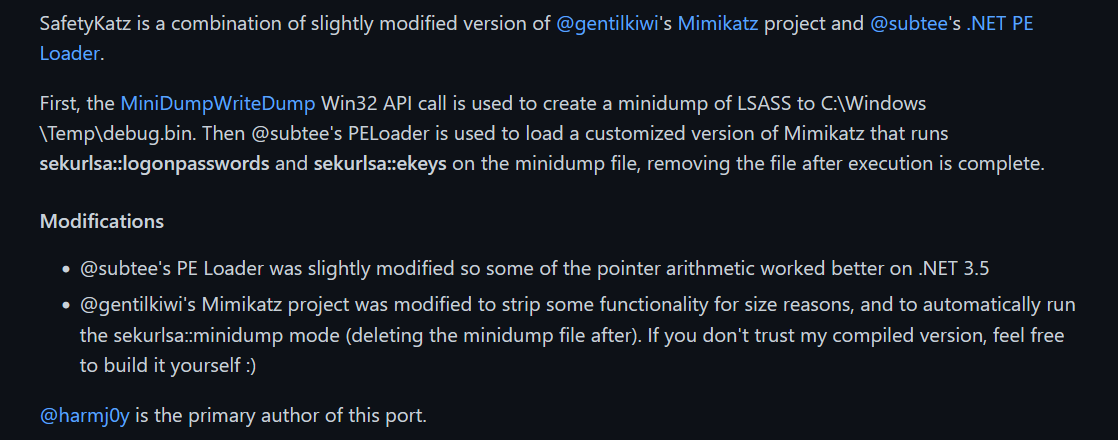 SafetyKatz description (source: GitHub.com) SafetyKatz description (source: GitHub.com)