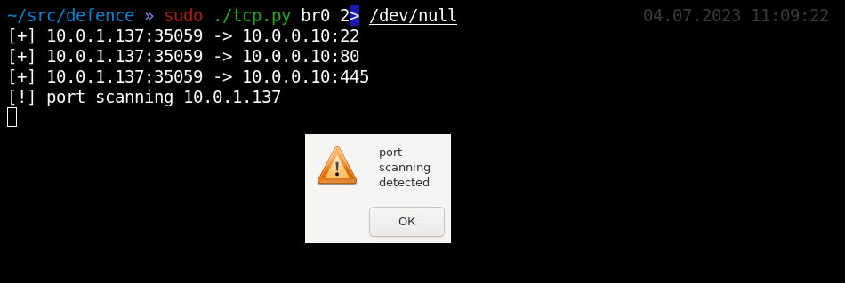 Port scanning detected Port scanning detected