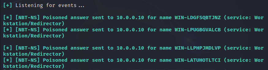 Hacker delivers a NetBIOS spoofing attack using Responder Hacker delivers a NetBIOS spoofing attack using Responder