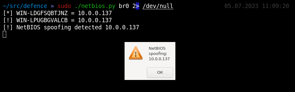 NetBIOS spoofing detected NetBIOS spoofing detected