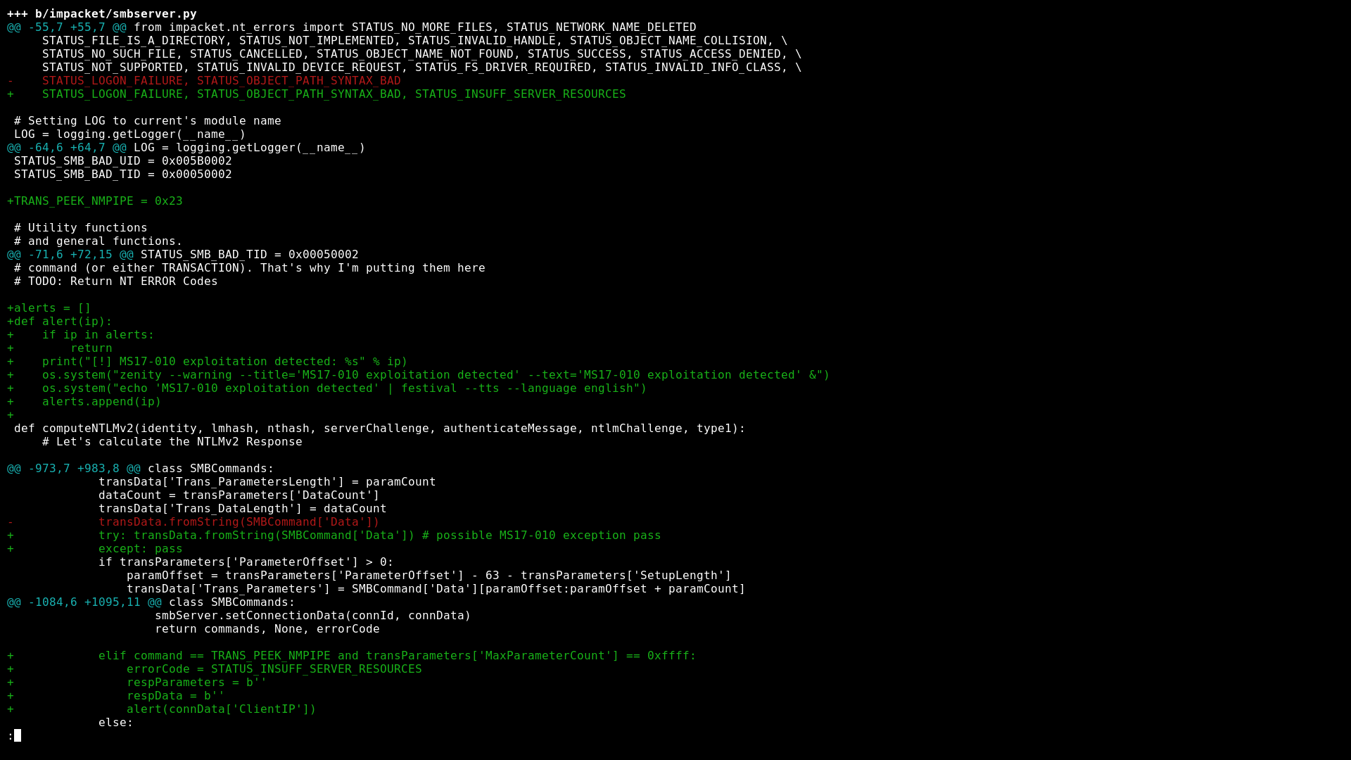 Patching smbserver to look vulnerable Patching smbserver to look vulnerable