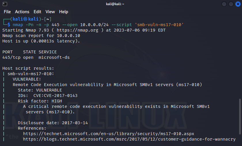Hacker checks for the MS17-010 vulnerability Hacker checks for the MS17-010 vulnerability
