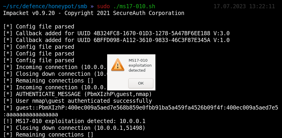 MS17-010 exploitation detected MS17-010 exploitation detected