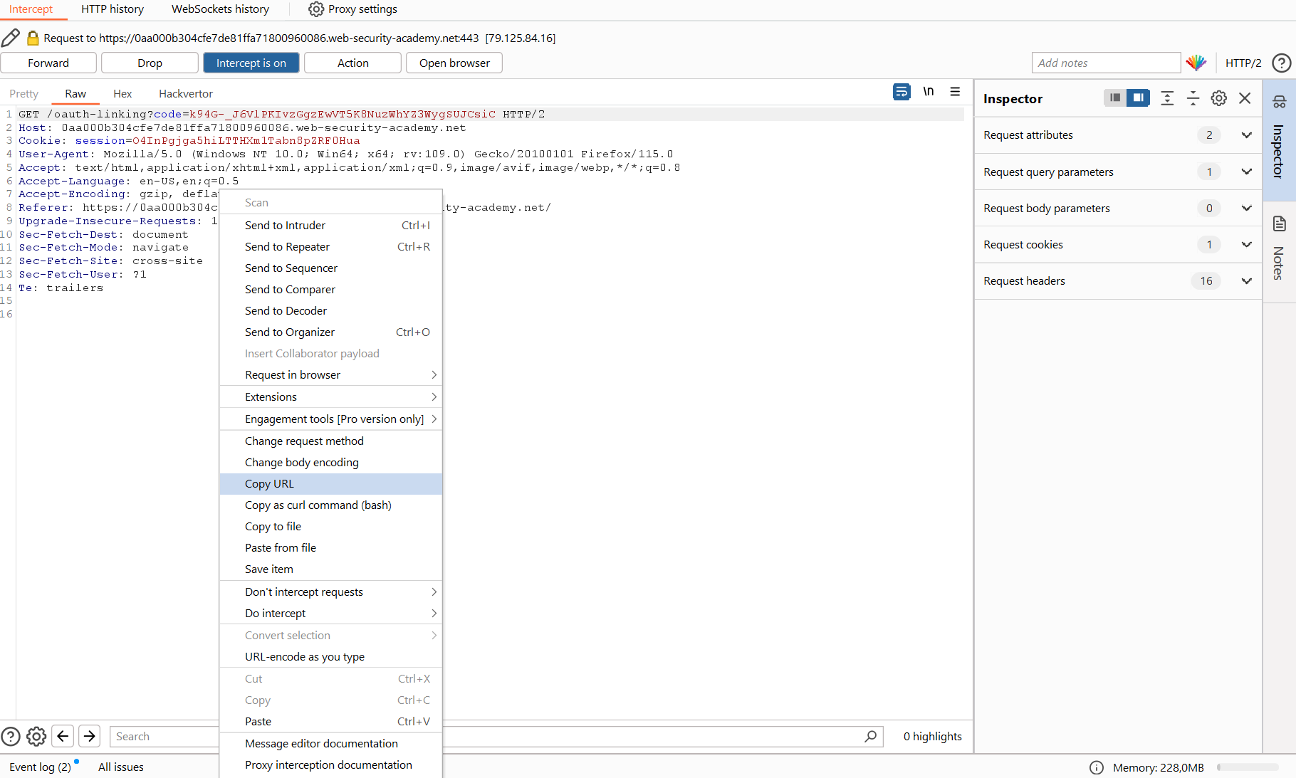 Copying URL from Burp