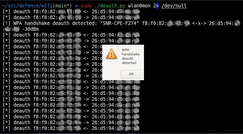 Deauthentication attack detected Deauthentication attack detected