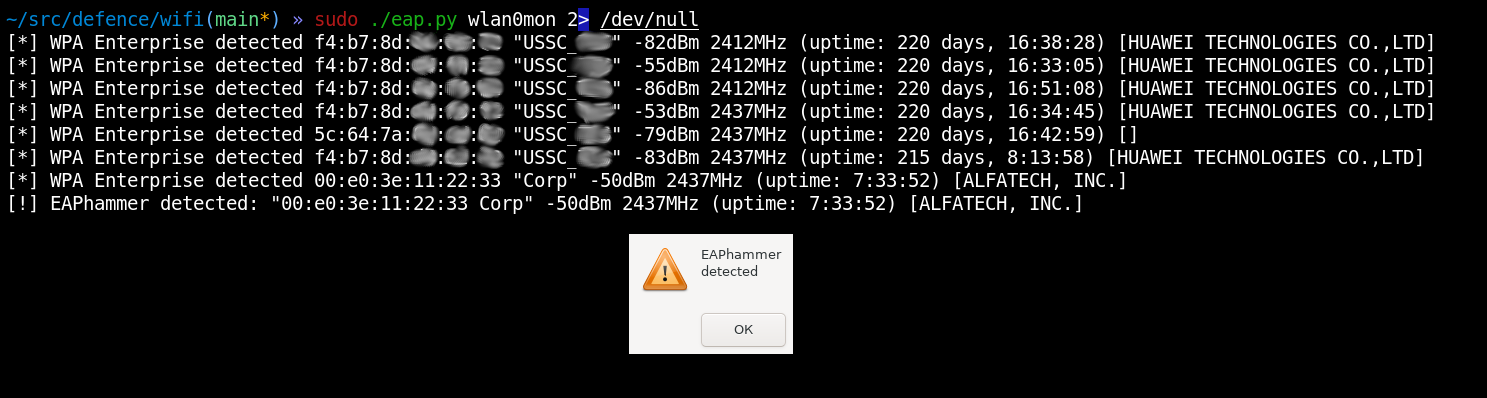 GTC downgrade attack performed using EAPHammer detected GTC downgrade attack performed using EAPHammer detected