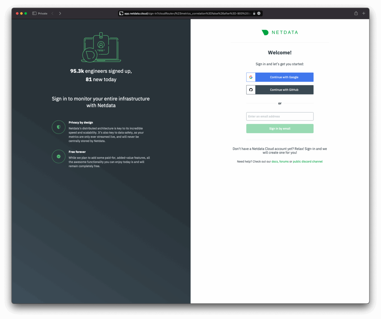 Netdata Cloud Registration Page Netdata Cloud Registration Page