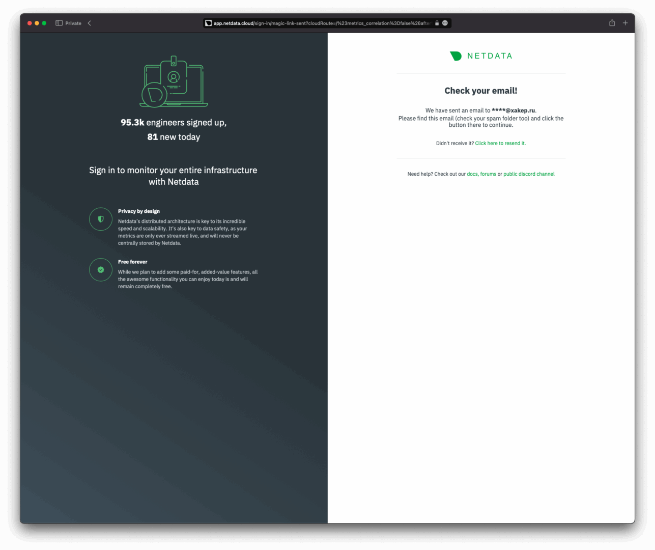 Netdata Cloud Registration Page Netdata Cloud Registration Page