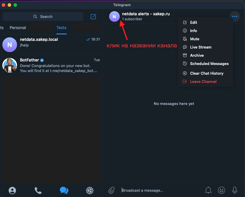 Adding the bot as a channel administrator Adding the bot as a channel administrator