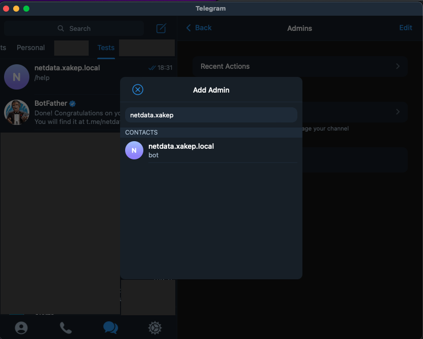 Adding the bot as a channel administrator Adding the bot as a channel administrator
