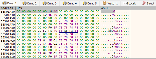 Value at address 0x36501A30 in the dump window Value at address 0x36501A30 in the dump window