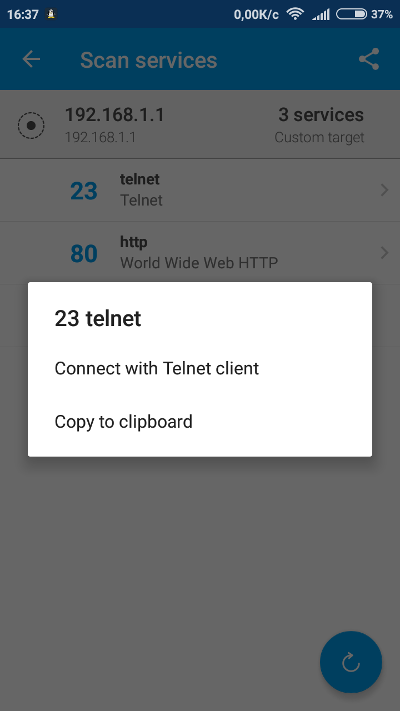 Connecting to discovered hosts via Telnet. Connecting to discovered hosts via Telnet.