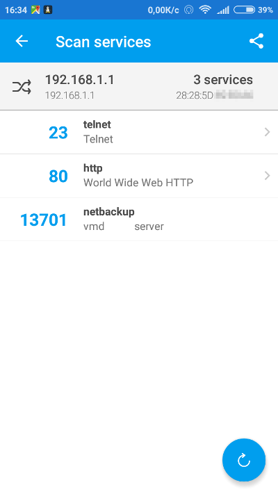 Fing identifies available services on the router. Fing identifies available services on the router.