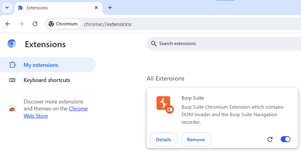 Burp Suite extension must be enabled Burp Suite extension must be enabled