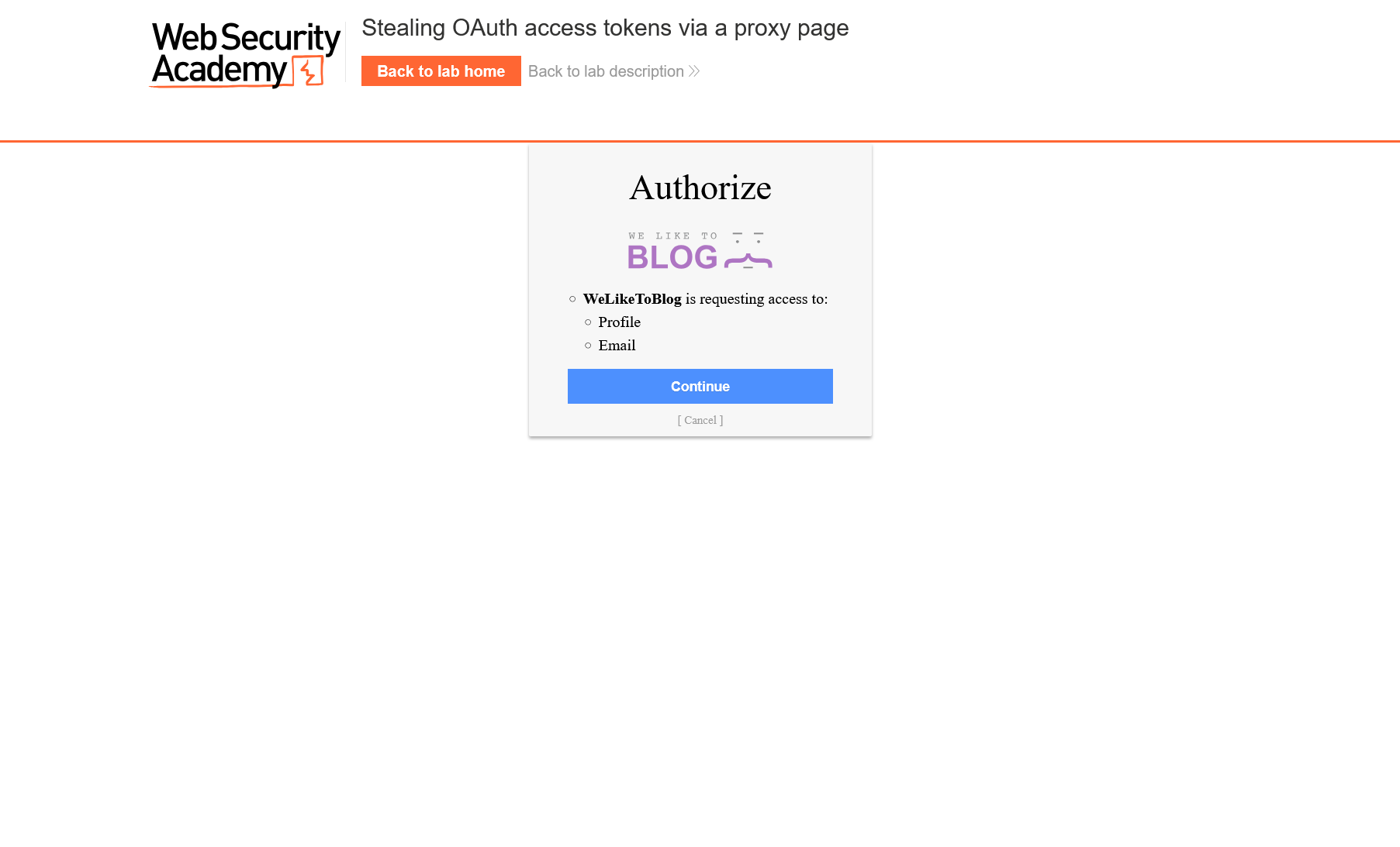 Access authorization page Access authorization page