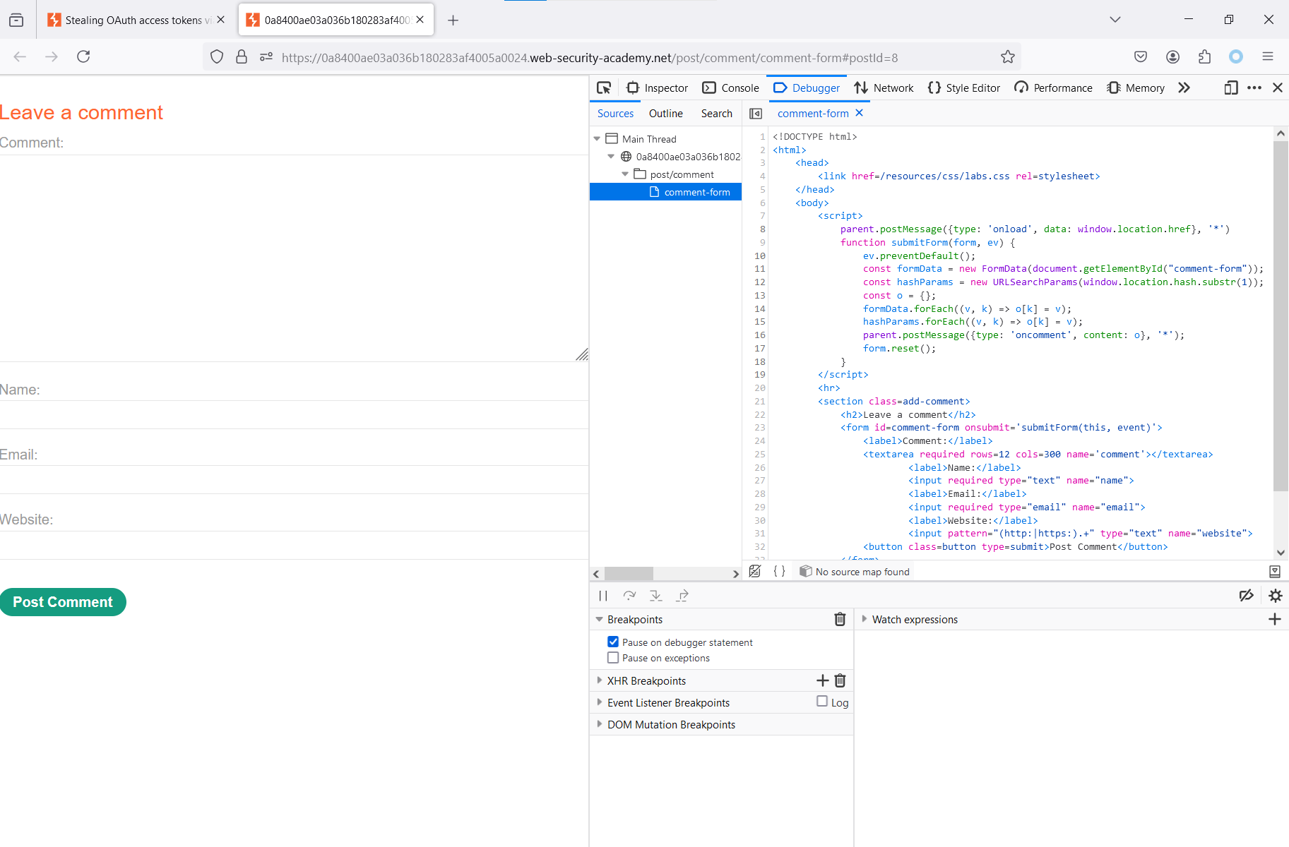 Separate page with the "Leave a comment" form Separate page with the "Leave a comment" form