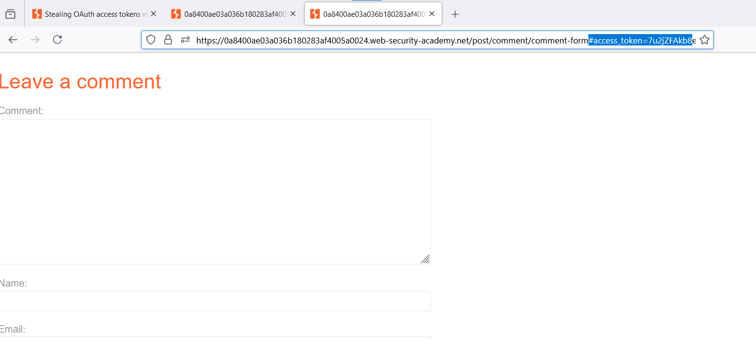 Redirect chain leads to the comment submission form; the token is passed in the URL Redirect chain leads to the comment submission form; the token is passed in the URL