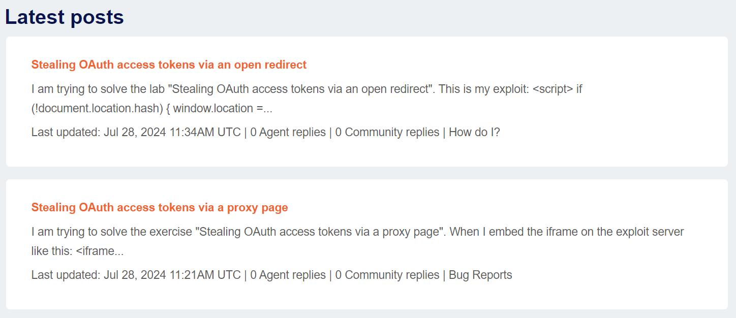 Posts on the PortSwigger forum Posts on the PortSwigger forum