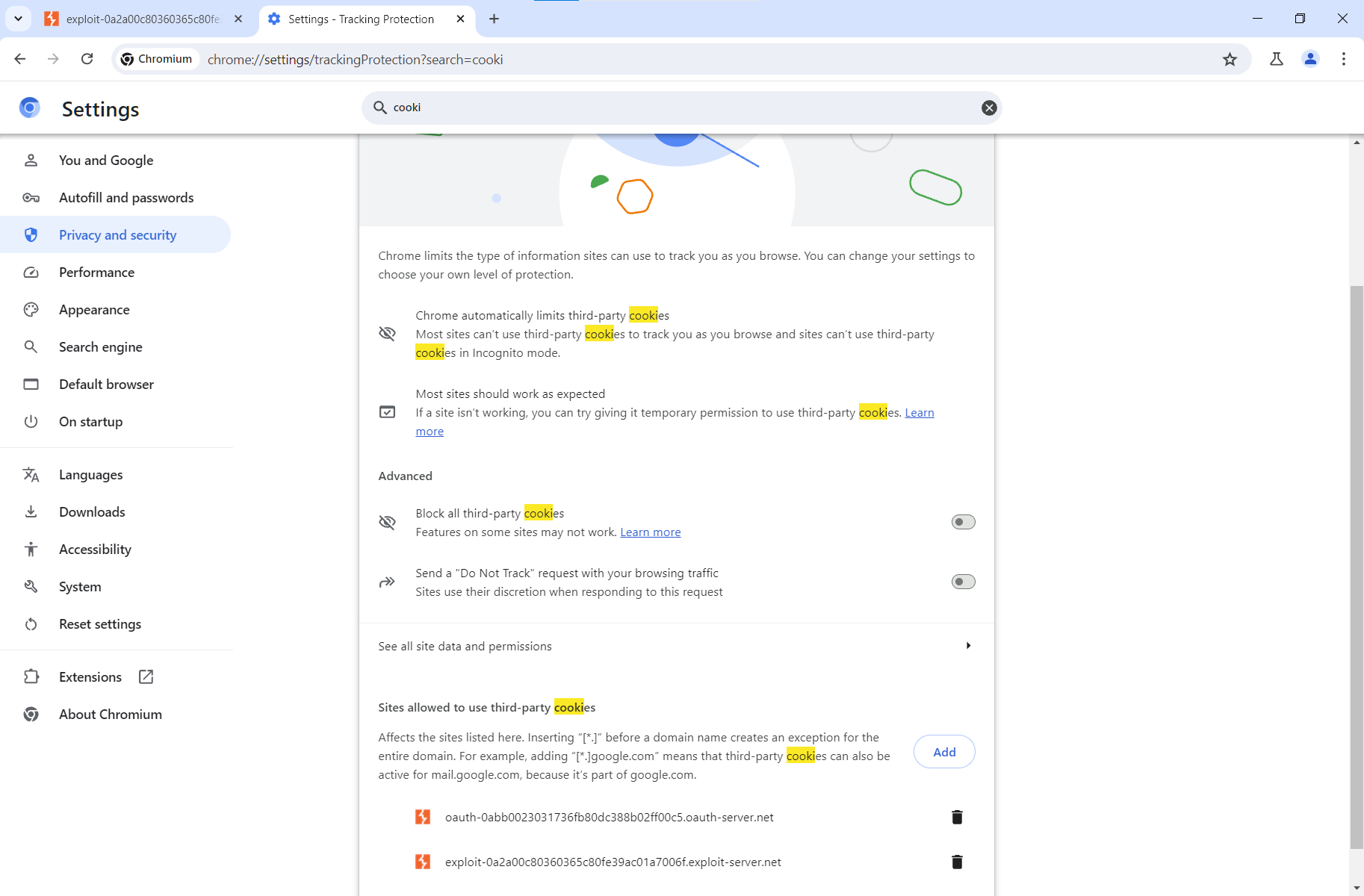 Adding a website to exceptions Adding a website to exceptions