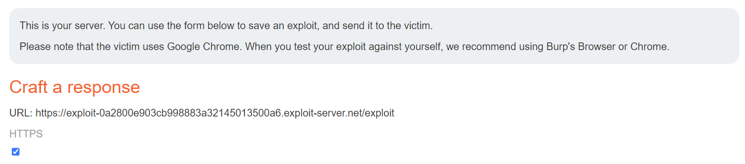 Link to exploit server Link to exploit server