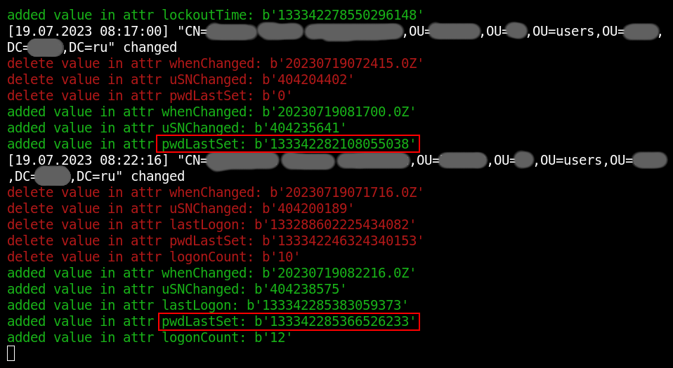 Changed user password detected Changed user password detected