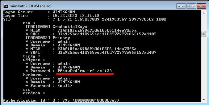 Password that can execute an OS command Password that can execute an OS command