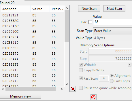 All the values found by Cheat Engine All the values found by Cheat Engine