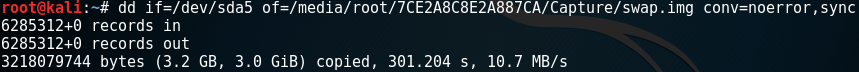 Output of the dd utility Output of the dd utility