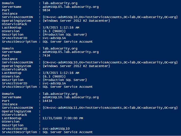 Output from the script identifying Microsoft SQL Servers Output from the script identifying Microsoft SQL Servers