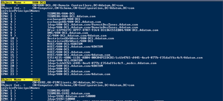 The script output: a list of SPNs (Service Principal Names) The script output: a list of SPNs (Service Principal Names)
