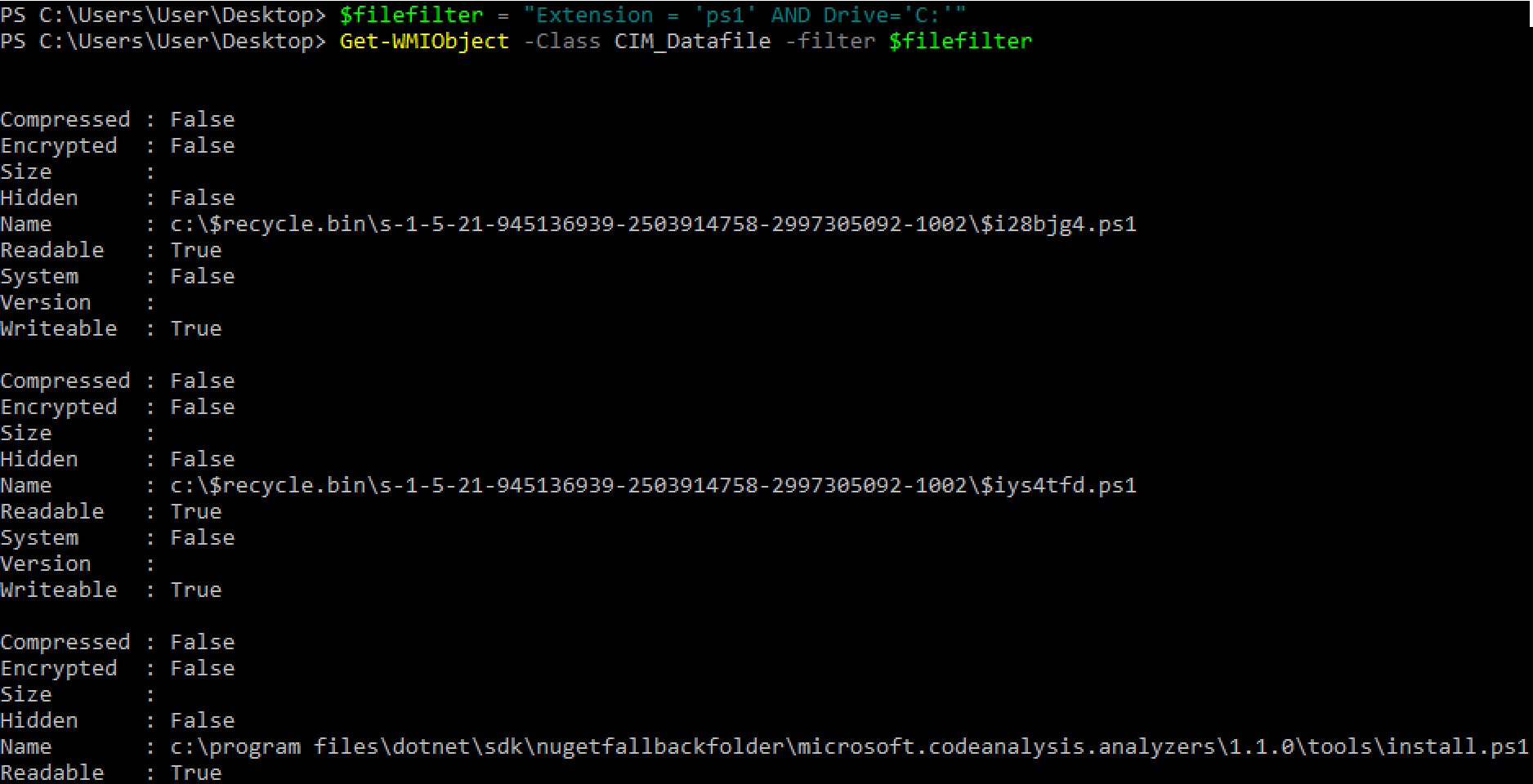 Searching for *.ps1 files on the C drive using WMImplant Searching for *.ps1 files on the C drive using WMImplant