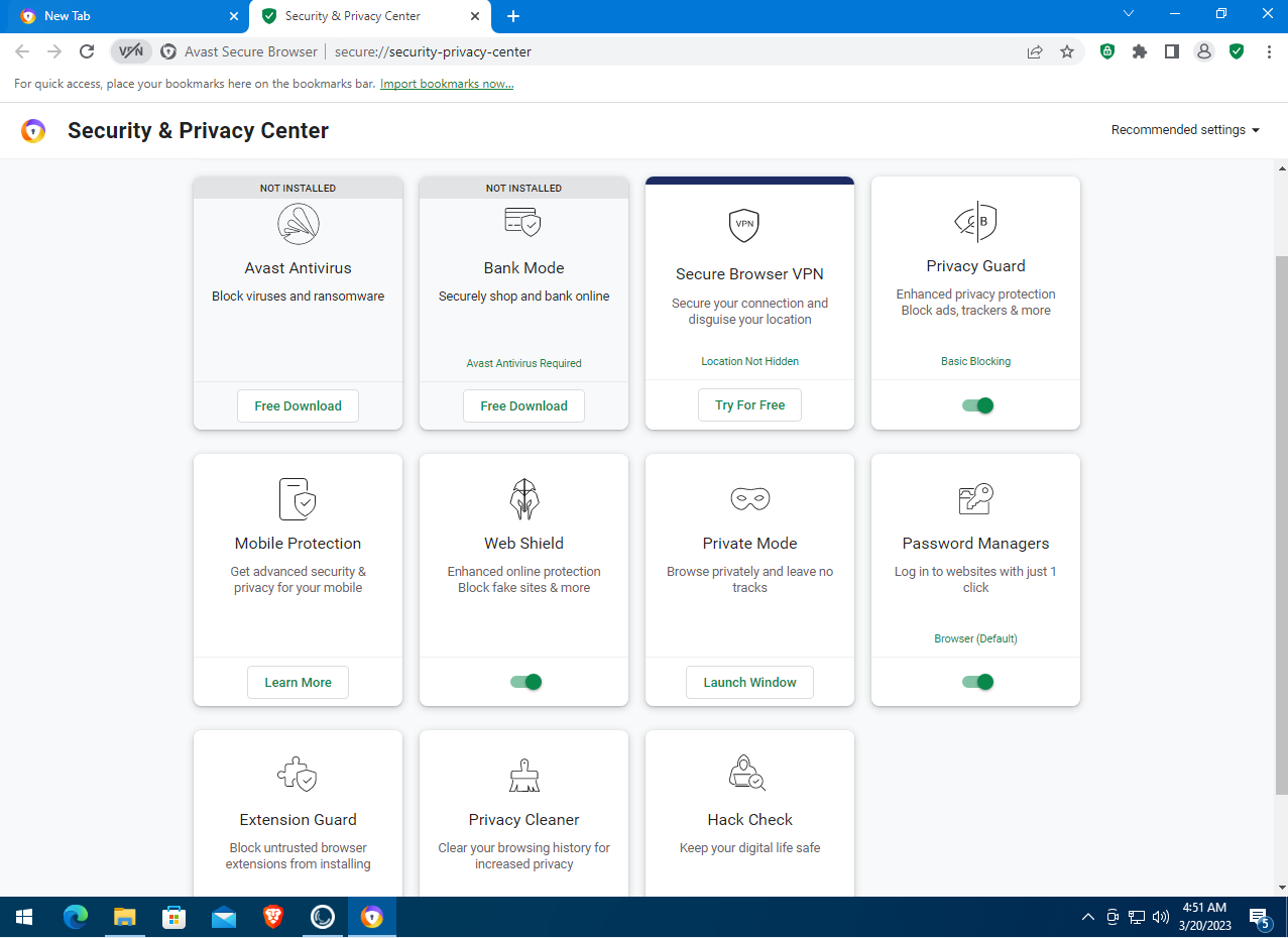 Avast Secure Browser settings